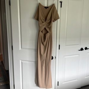 Style Twist Beige Twist Front Cutout Midi Dress